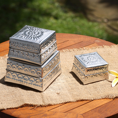 Decorative aluminum boxes, Shimmering Pyramid (set of 3)