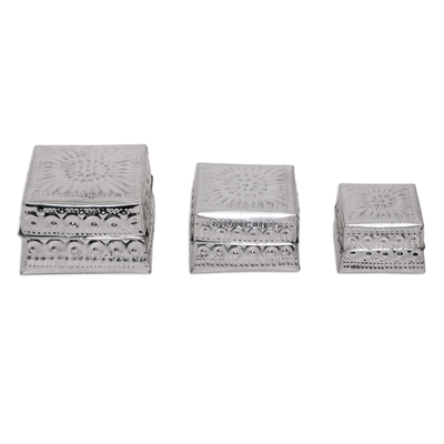 Dekorative Aluminiumschachteln, 'Schimmernde Pyramide' (3er-Set) - Handgefertigte dekorative Aluminium-Boxen (3er-Set)
