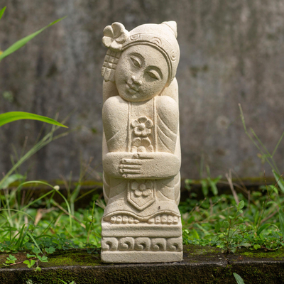 Sandstone statuette, 'Ketut Jepun' - Artisan Carved Sandstone Statuette