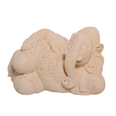 Sandstone statuette, 'Sunbathing Ganesha' - Sandstone Ganesha Statuette from Bali