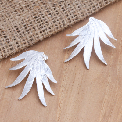 Sterling silver drop earrings, 'Snow Grass' - Hand Crafted Sterling Silver Drop Earrings
