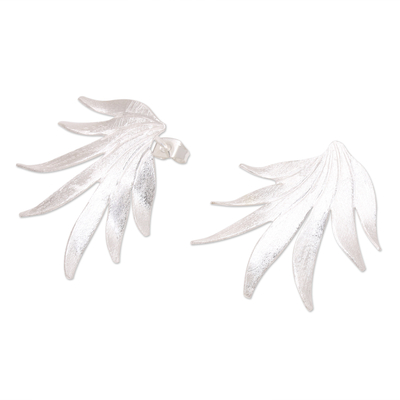 Sterling silver drop earrings, 'Snow Grass' - Hand Crafted Sterling Silver Drop Earrings