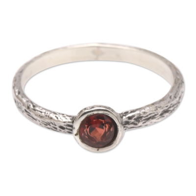 Garnet single stone ring, 'Lovely and Perfect' - Garnet and Sterling Silver Single Stone Ring