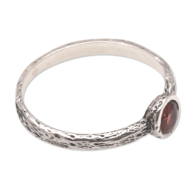 Garnet single stone ring, 'Lovely and Perfect' - Garnet and Sterling Silver Single Stone Ring