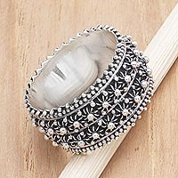 Sterling silver band ring, 'Bunga Paya' - Handmade Sterling Silver Band Ring from Bali