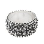 Sterling silver band ring, 'Bunga Paya' - Handmade Sterling Silver Band Ring from Bali