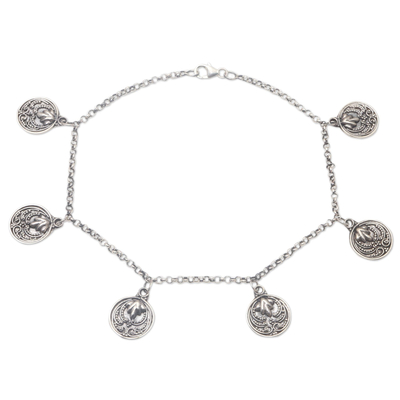 Sterling silver charm anklet, 'Bare Footed' - Sterling Silver Charm Anklet from Bali