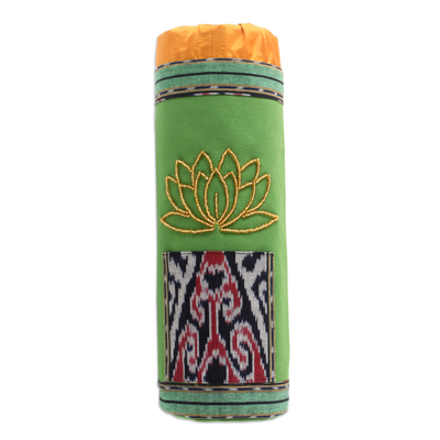 Ikat cotton yoga mat carrier, 'Large Golden Lotus' - Ikat Cotton Yoga Mat Carrier with Lotus Motif