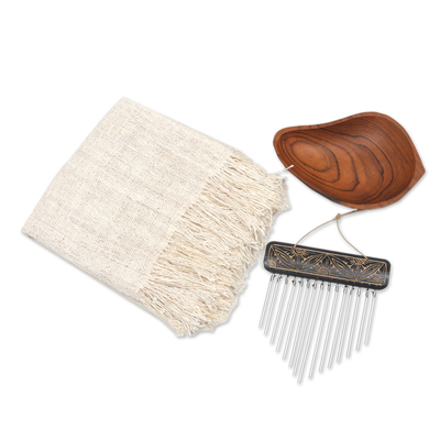 Curated gift box, 'Peace at Home' - Balinese Curated Gift Box with Blanket, Plate and Wind Chime