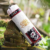 Ikat cotton yoga mat carrier, 'Lotus Lagoon in Ivory' - Javanese Ikat Cotton Yoga Mat Bag