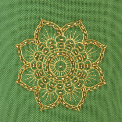 Ikat cotton yoga mat carrier, 'Large Striped Mandala' - Green Ikat Cotton Yoga Mat Carrier from Java