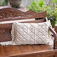 Cotton macrame cushion cover, 'Cuddle Party' - Cotton Macrame Cushion Cover