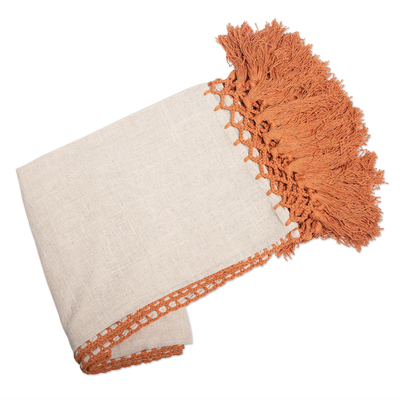 Cotton throw, 'Balinese Warmth' - Hand Crafted Fringed Cotton Throw