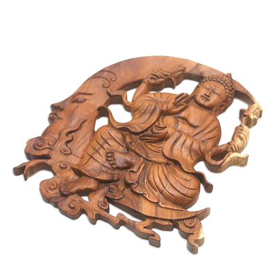 Reliefplatte aus Holz - Suar-Holz-Relieftafel mit Buddha-Motiv