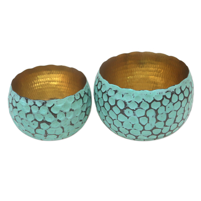 Copper Decorative Bowls with Antiqued Exterior (Pair)