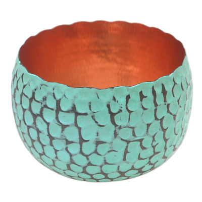 Hand Crafted Copper Decorative Bowl with Antiqued Exterior