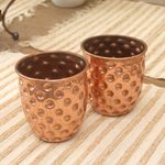 Copper cups, 'Rosy Polka Dots' (pair) - Hammered Copper Cups Handcrafted in Java (Pair)