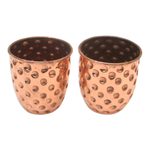 Copper cups, 'Rosy Polka Dots' (pair) - Hammered Copper Cups Handcrafted in Java (Pair)