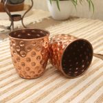 Copper cups, 'Rosy Polka Dots' (pair) - Hammered Copper Cups Handcrafted in Java (Pair)