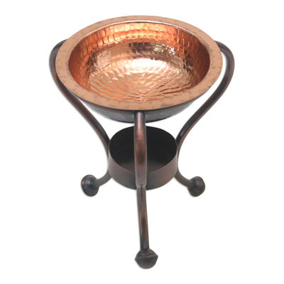 Copper oil warmer, 'Sweet Fragrance' - Handcrafted Copper Oil Warmer from Java