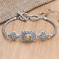 Citrine pendant bracelet, 'One Day in Sunrise' - Citrine and Sterling Silver Pendant Bracelet from Bali