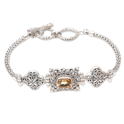 Citrine pendant bracelet, 'One Day in Sunrise' - Citrine and Sterling Silver Pendant Bracelet from Bali