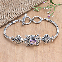 Amethyst-Anhängerarmband, „One Day in Sunset“ – Amethyst- und Sterlingsilber-Anhängerarmband