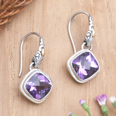 Gold-accented amethyst dangle earrings, 'Everlasting Reign' - Gold-Accented Amethyst Dangle Earrings