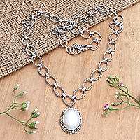 Cultured pearl necklace, 'Holy Oval' - Cultured Mabe Pearl Pendant Necklace