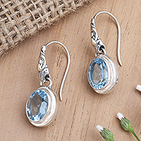 Gold-accented blue topaz dangle earrings, 'Tropical Color in Ocean' - Gold-Accented Blue Topaz Dangle Earrings