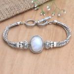 Rainbow moonstone pendant bracelet, 'Rare Moon' - Rainbow Moonstone Pendant Bracelet from Bali