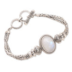 Rainbow moonstone pendant bracelet, 'Rare Moon' - Rainbow Moonstone Pendant Bracelet from Bali