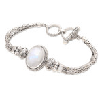 Rainbow moonstone pendant bracelet, 'Rare Moon' - Rainbow Moonstone Pendant Bracelet from Bali