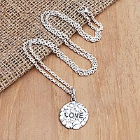 Sterling silver dangle necklace, 'Sign of Love' - Inspirational Sterling Silver Pendant Necklace