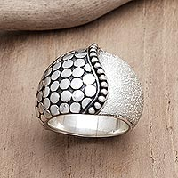 Men's sterling silver domed ring, 'Armor Up' - Men's Sterling Silver Domed Ring