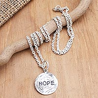 Sterling silver pendant necklace, 'Sign of Hope' - Hand Made Sterling Silver Pendant Necklace