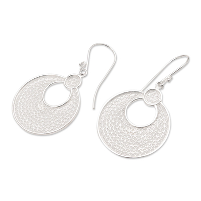 Sterling silver filigree dangle earrings, 'Filigree Eclipse' - Artisan Crafted Sterling Silver Dangle Earrings
