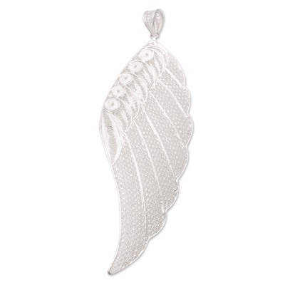 Sterling silver filigree pendant, 'Under Wing' - Handmade Sterling Silver Filigree Pendant from Java