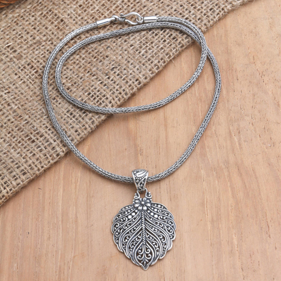 Sterling silver pendant necklace, 'Autumn Again' - Sterling Silver Pendant Necklace with Leaf Motif