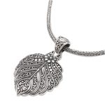 Sterling silver pendant necklace, 'Autumn Again' - Sterling Silver Pendant Necklace with Leaf Motif