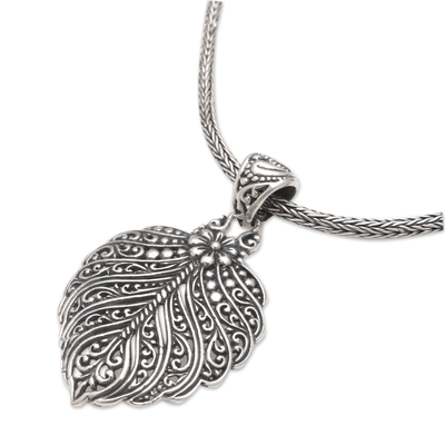 Sterling silver pendant necklace, 'Autumn Again' - Sterling Silver Pendant Necklace with Leaf Motif