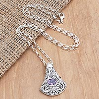 Amethyst pendant necklace, 'Royal Sparkle' - Balinese Amethyst and Sterling Silver Pendant Necklace