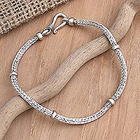 Sterling silver chain bracelet, 'Joyful Inside' - Handmade Sterling Silver Chain Bracelet from Bali