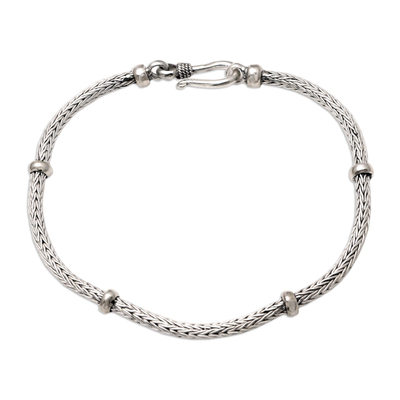 Sterling silver chain bracelet, 'Joyful Inside' - Handmade Sterling Silver Chain Bracelet from Bali
