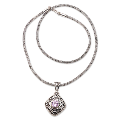 Amethyst pendant necklace, 'Purple Frost' - Handmade Amethyst and Sterling Silver Pendant Necklace