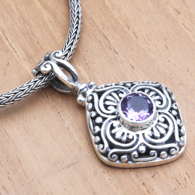 Amethyst pendant necklace, 'Purple Frost' - Handmade Amethyst and Sterling Silver Pendant Necklace