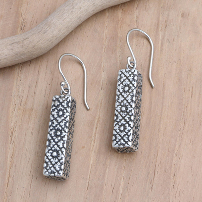 Sterling silver dangle earrings, 'Gleeful Girl' - Handcrafted Sterling Silver Dangle Earrings