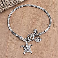 Sterling silver charm bracelet, 'Tiny Tortoise' - Sterling Silver Bracelet with Turtle Charm