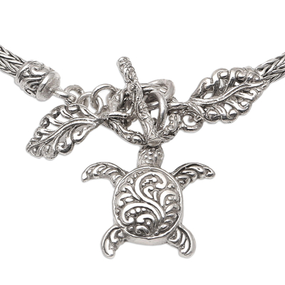 Sterling silver charm bracelet, 'Tiny Tortoise' - Sterling Silver Bracelet with Turtle Charm