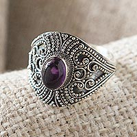Amethyst cocktail ring, 'Queenly Casual' - Sterling Silver and Amethyst Cocktail Ring